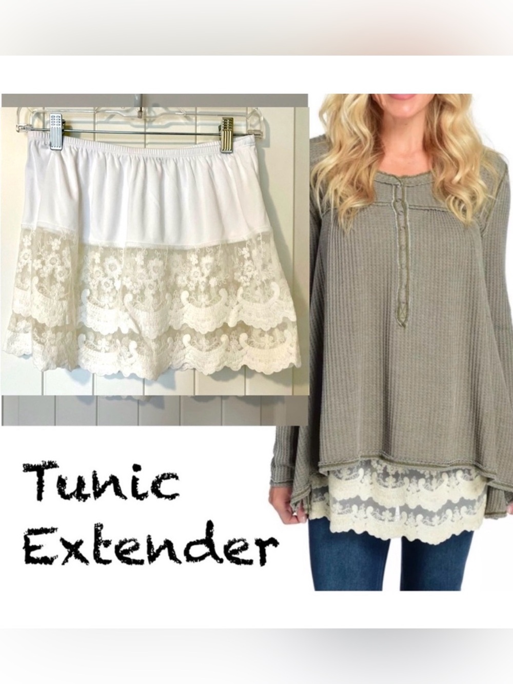 Women's White Lace Tunic Extender stretchy small